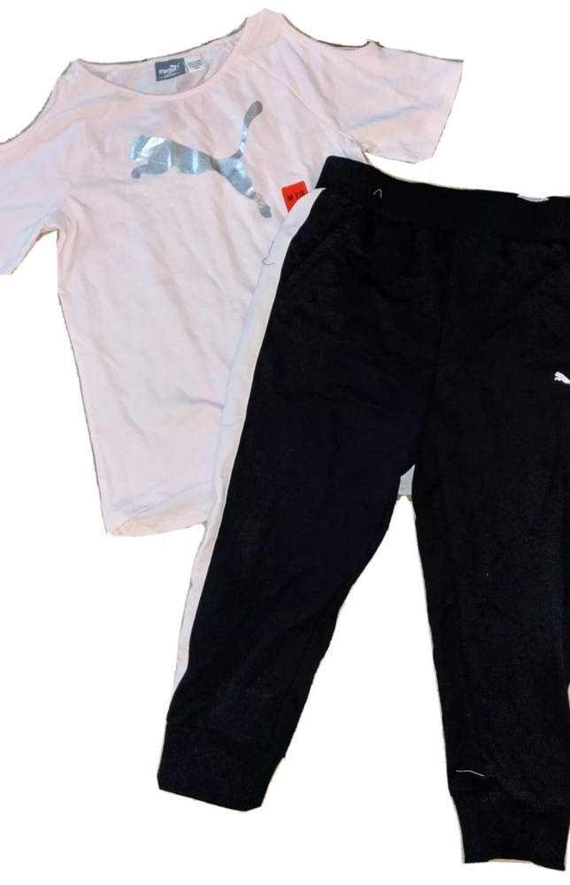 Puma Pink Shirt Black Leggings Pants Set 2 piece Girls Size 5/6